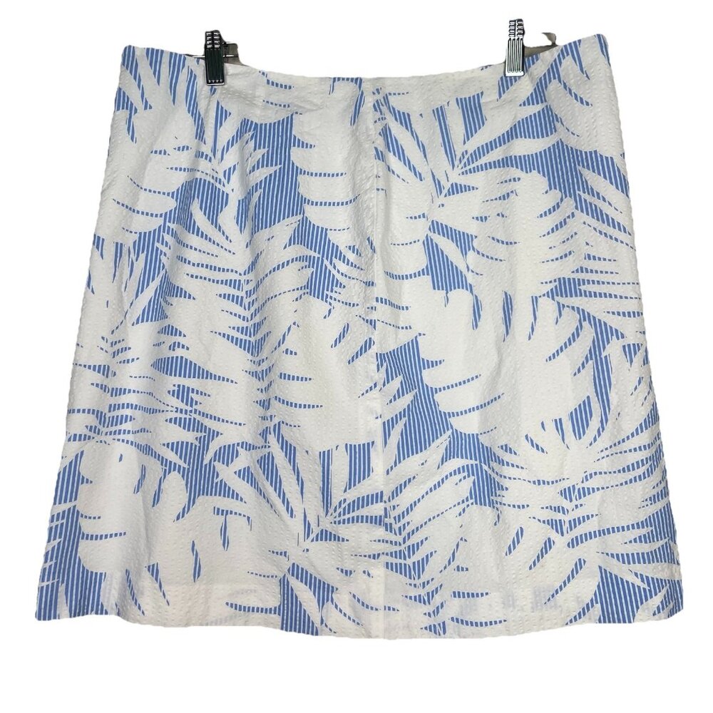 Talbots Tropical Blue Leaf Seersucker Mini‎ Skirt Size 14 Hawaiian Resortwear